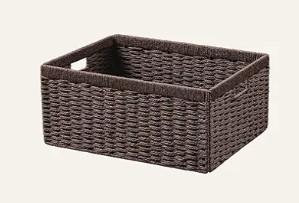 UBBCARE 1 Pack Wicker Basket, 13.4L×8.3H×7.1W inch Woven Paper Rope Storage Baskets for shelves, Foldable Rectangular Storage Baskets with Handle, Storage Basket for Organizing, Dark Brown