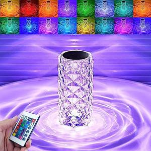 Leroxo Portable Crystal Table Lamp,16 Color Touch Control Rechargeable Lamp,Crystal Bedside Lamp,Night Light,Room Decor Desk Lamp,Bedroom,Living Room,Kitchen,Dining Room Lamp (16-Color Rose)
