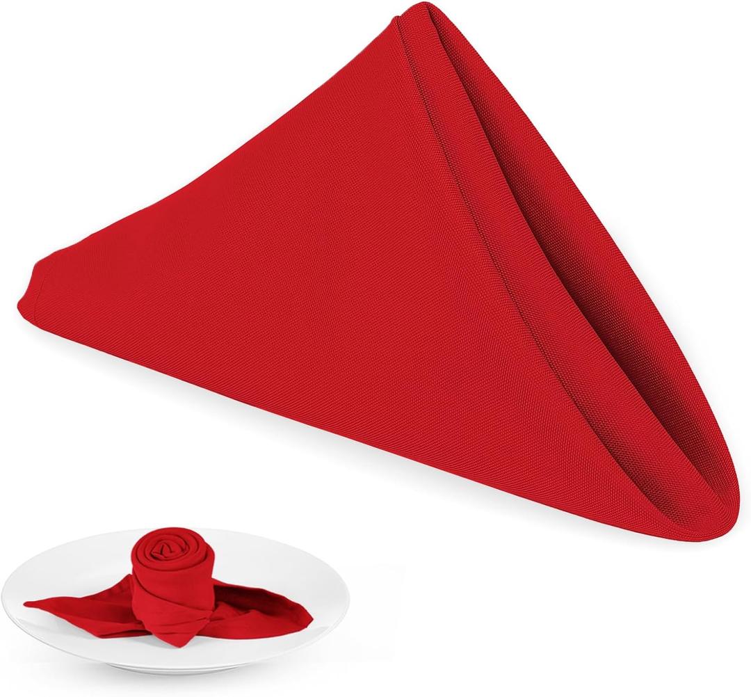 PLOYMONO Red Heavy Duty Cloth Napkins - 17 x 17 Inch Solid Washable Polyester Dinner Napkins - Set of 8 Napkins with Hemmed Edges - Great for Weddings, Parties, Banquets Dinner & More