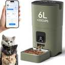 PAPIFEED Automatic Cat Feeder with App, 2.4G WiFi Cat Food Dispenser, 6L Timed Cat Feeders for Dry Food, 10 Meals/Day, 12 Portions/Meal, Dual Power Supply Smart Pet Feeder for Small Dog, Army Green