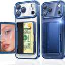 Meifigno Designed for iPhone 17 Pro Max Case Wallet (3-4 Cards & Cash), Built-in Mirror & Kickstand, Surround Raised Lens Protection, for 17 Pro Max Case with Card Holder for Women (6.9"), Deep Blue