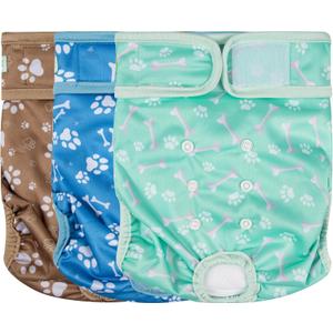 wegreeco Washable Female Dog Diapers Highly Absorbent Reusable Diapers for Dog in Heat Period, 3 Pack (Dog Bone, Medium)