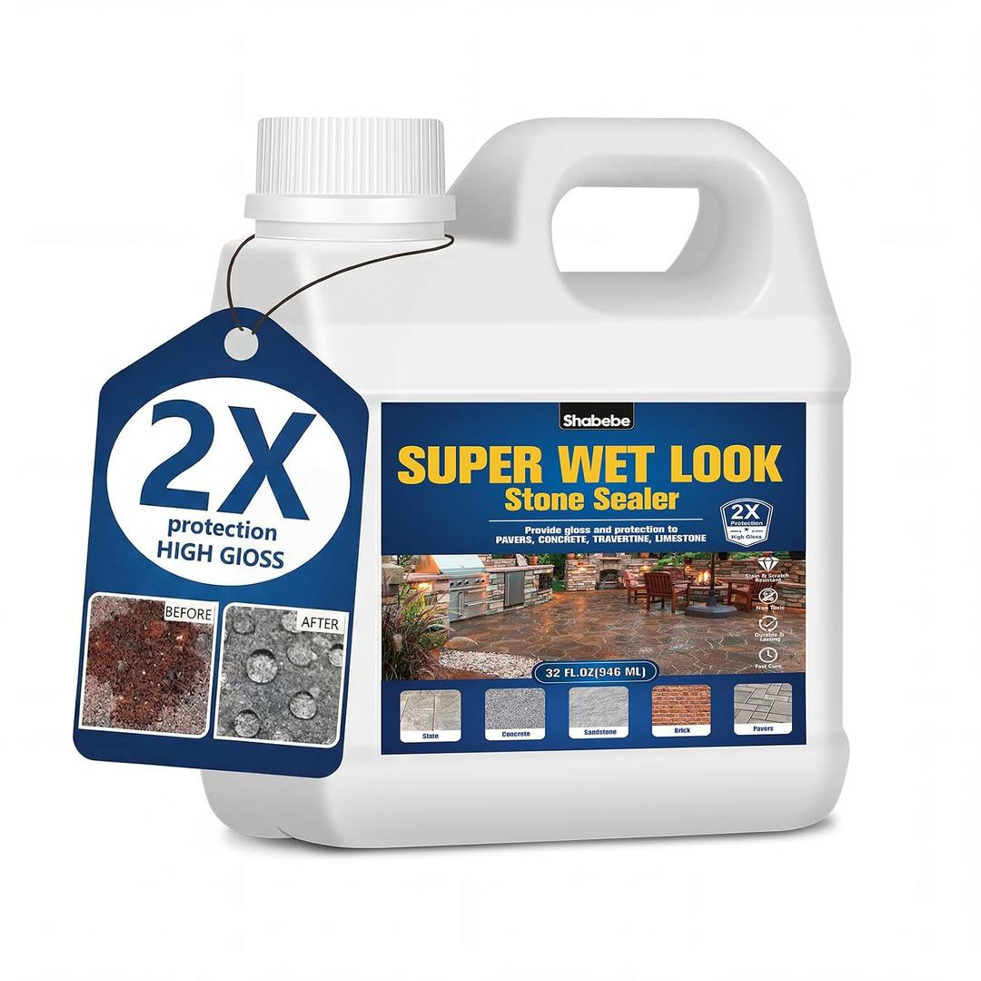 Wet Look Natural Stone Sealer 32oz/946ml, Color-Enhancing Driveway Sealer with Long-Lasting Gloss Protection, Stain Proof, Patio Paver Sealant for Interior & Exterior Floor, Slate, Sandstone