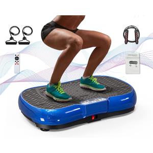 Bigzzia Vibration Plate Exercise Machine 10 Modes Whole Body Workout Vibration Fitness Platform w/ Loop Bands Jump Rope Bluetooth Speaker Home Training Equipment for Weight Loss & Toning (blue)