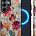 Case for Samsung Galaxy 24 Ultra,Stained Glass Flowers Case [Compatible with Magsafe] Design,Dual Layer Soft TPU Hard PC Bumper Phone Case Case for Men Women