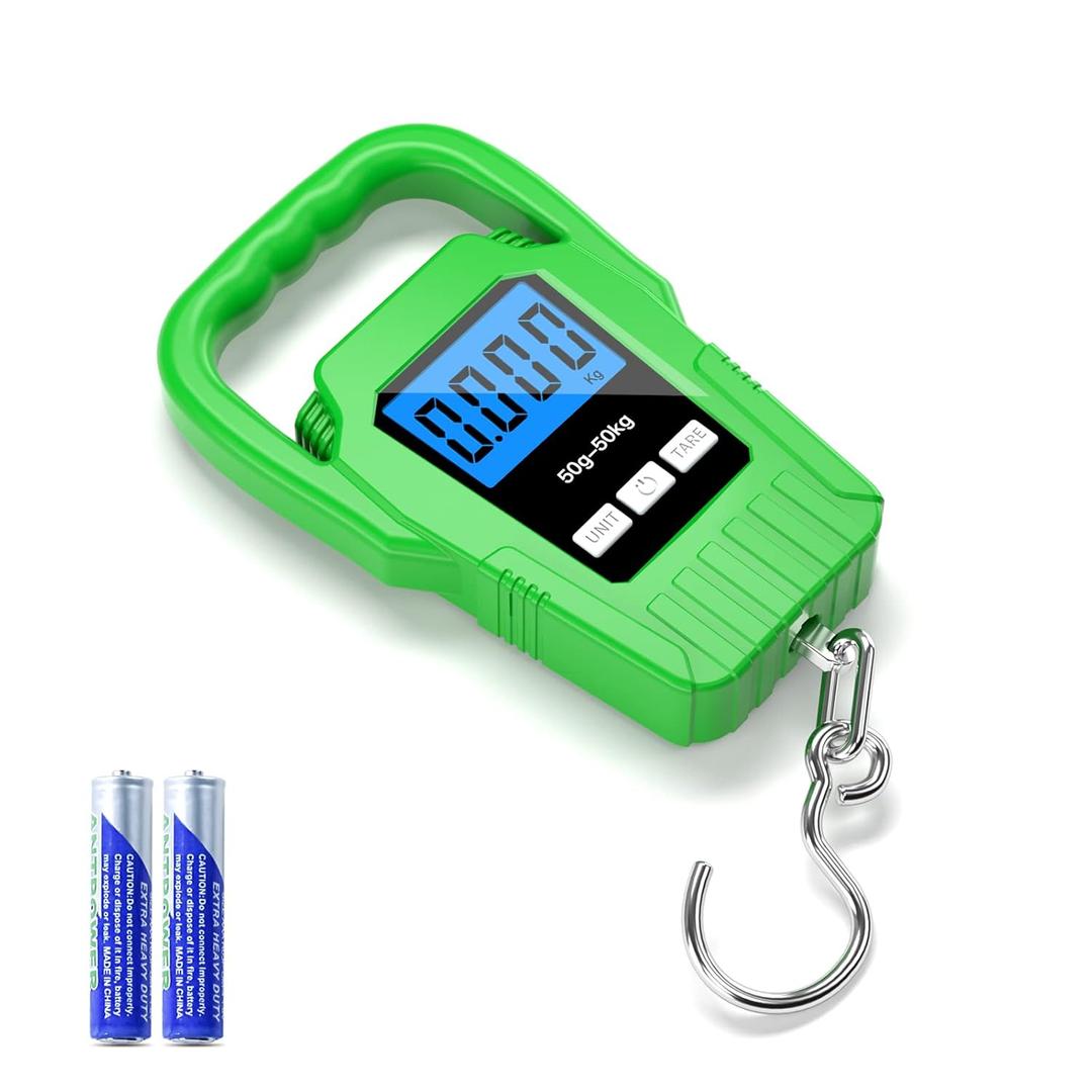 SKEAP Digital Fish Scale Hanging Scale Fishing Scale,110lb/50kg Luggage Scale,Upgrade Large Handle & Backlit LCD Display, Electronic Balance Digital Fishing Postal Scale,Green,Fishing Gifts for Men