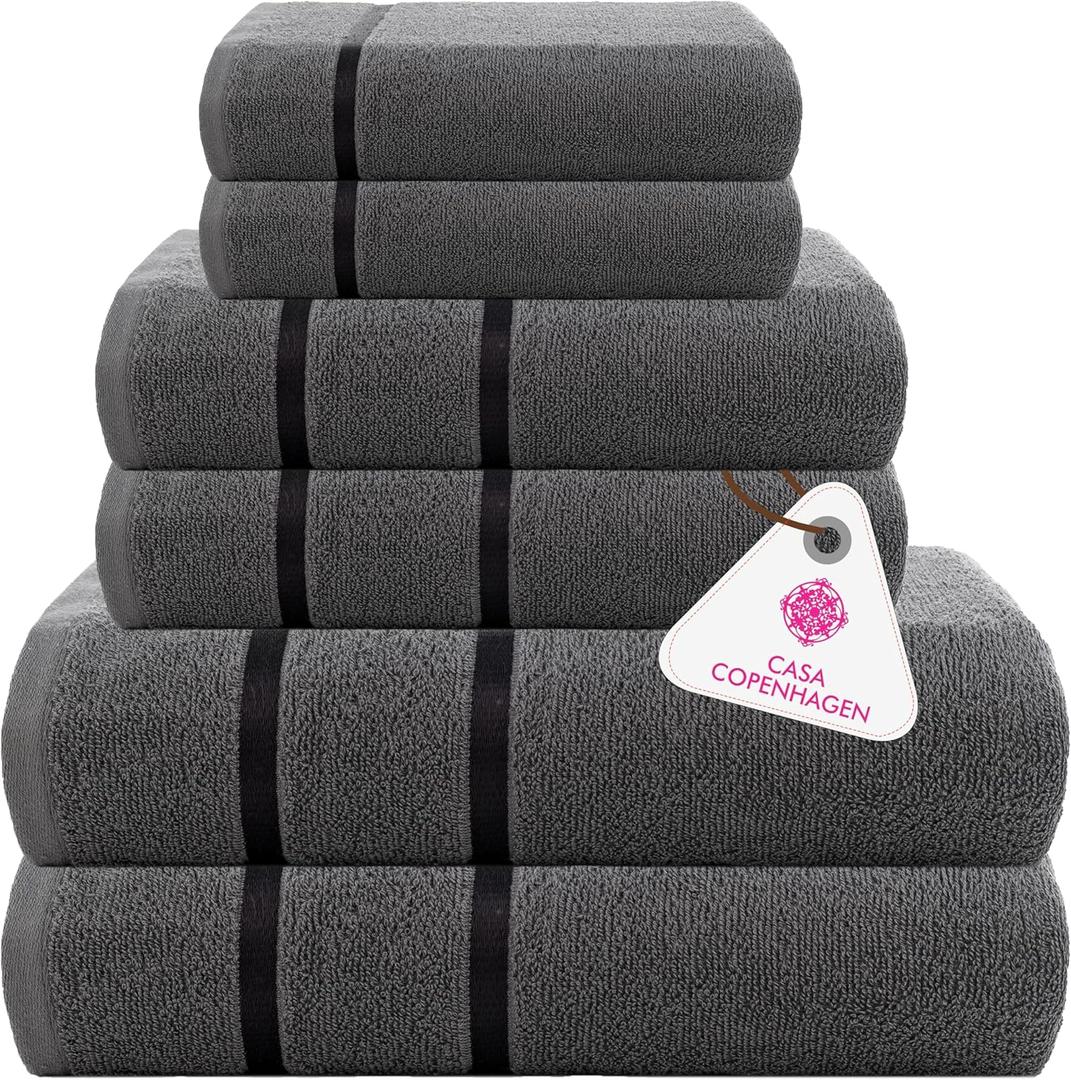 CASA COPENHAGEN Eternal 6 Pieces Towel Set- Pine Grey, 500 GSM 2 Bath Towel 2 Hand Towel 2 Washcloth, Designed in Denmark Made of Soft Egyptian Cotton for Bathroom, Kitchen & Shower