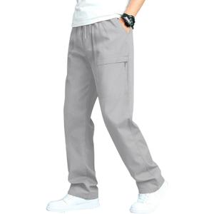 Men's Casual Cargo Pants Workout Sweatpants Joggers Stretch Hiking Drawstring Tactical Trousers (XL, Light Gray)