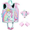 Vvinca Toddler Swim Vest for Kids 24-50lbs,Toddler Floaties Puddle Pool Float Jumper 24-30-50 Pounds for Girls Boys Ages 1-5 with Detachable Arm Floaties Adjustable Crotch Strap