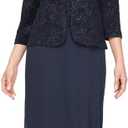 Alex Evenings Women's Long Dress with Mandarin Neckline Jacket (12, Navy)
