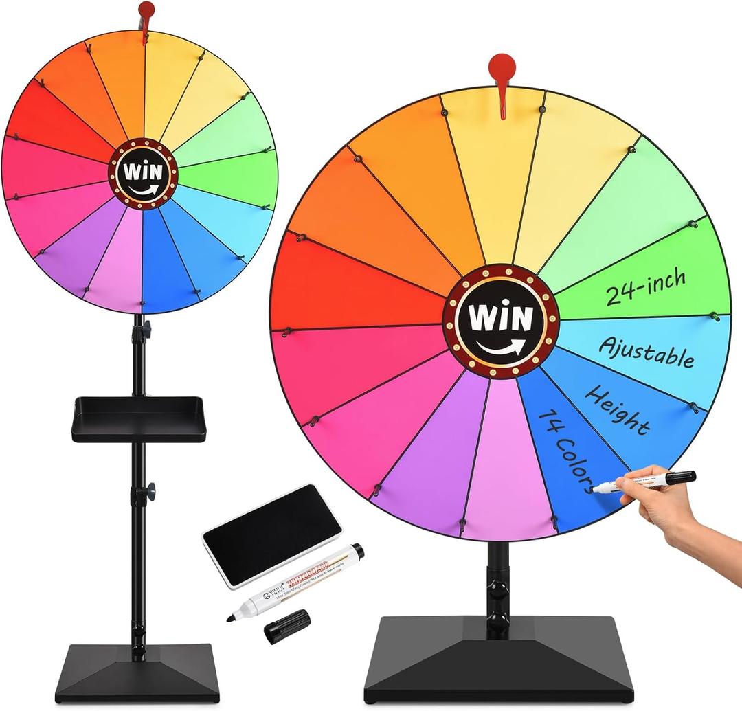 24-inch Prize Wheel, Adjustable 32"-61" Height Desktop & Floor Stand Spinning Prize Wheel, Storable Prize Wheel Spinner, Suitable for Party, Carnivals and Tradeshow