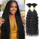 Wequeen 16A Human Braiding Hair Water Wave 100g 16 Inch 2 Bundles/Pack 100% Unprocessed Brazilian Virgin Hair No Weft Bulk Human Hair for Braiding Curly Hair Extensions for Boho Braids,Natural Black