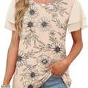 WIHOLL Womens Summer Tops Trendy Ruffle Sleeve Shirts Casual Chiffon Blouses Beach Vacation Clothes (Beige, S)