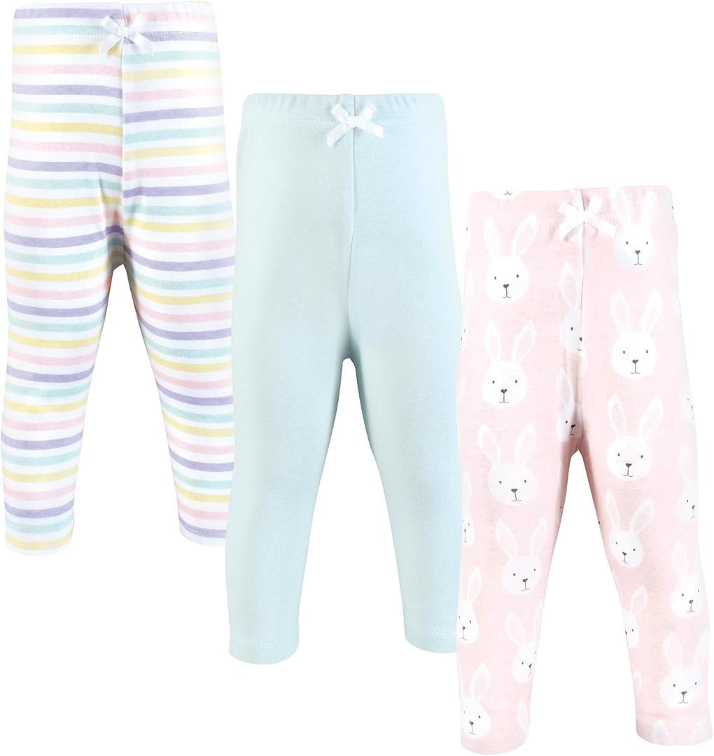 Hudson Baby Infant Girl Cotton Pants and Leggings, Easter Bunny Pink, 4T