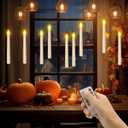 Ymenow Flameless Taper Candles with Remote Timer, 6pcs 7.9" Battery Operated LED Fake Electric Tapered Candles Flickering Ivory Floating Candlesticks for Halloween Party Table Christmas Decorations