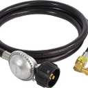 6FT Propane Adapter Hose with Regulator and Elbow Adapter, Fits Blackstone 17 inch and 22 inch Table Top Griddle, Flat Pressure Relief Valve, 3/8'' Connect Fitting