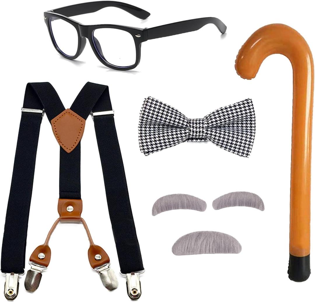 Old Man Costume 1920s Accessories 100 Days of School Set  Grandpa Halloween Dress Up (Black)