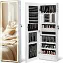 LED Mirror Jewelry Cabinet with Bluetooth Speaker ，Door/Wall Mounted,Equipped with Three Color Light Strips,Full-Length Illuminated Mirror,Jewelry Storage Function
