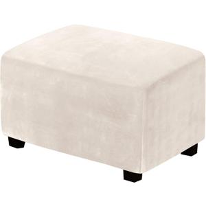 H.VERSAILTEX Ottoman Covers Slipcover Rectangle Real Velvet Plush 1 Piece Form Fit Stretch Folding Storage Covers Ottoman Slipcovers Removable Footrest Covers Elastic Bottom Washable(Large, Ivory)