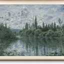 VIYYIEA Framed Canvas Wall Art, River Landscape Wall Art for Living Room, Vintage Natural Oil Painting Picture, Beautiful Scenery Home Decor, Bathroom Wall Decor -【Banks of the Seine】-(24x36)