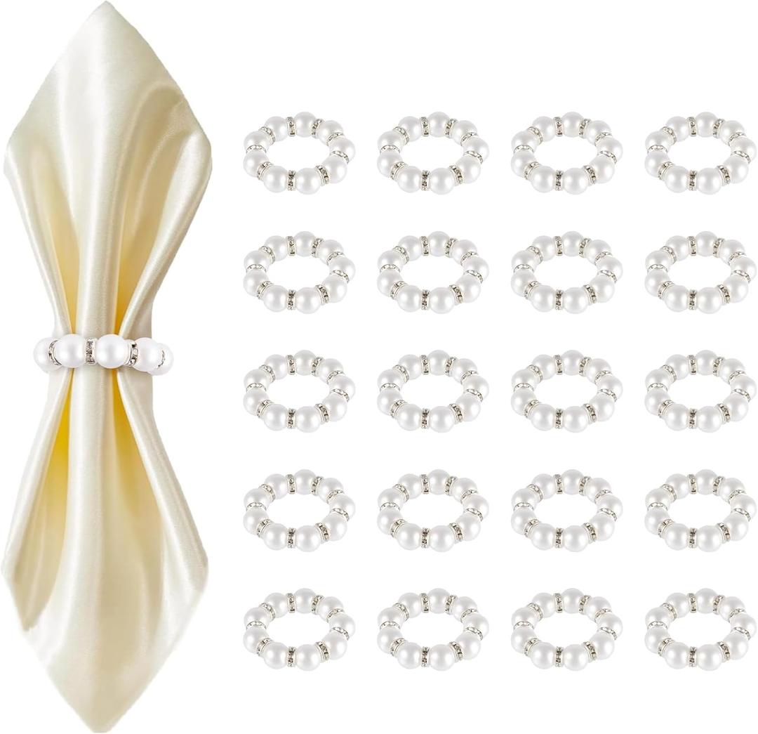 20pcs Pearl Napkin Rings, Luxurious Napkin Rings for Decorating Table Napkins, Elegant Napkins Ring Holders for Dinner, Wedding, Party Table Decoration, Thanksgiving & Christmas