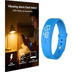 Vibrating Alarm Clock Watch for Heavy Sleepers, Silent Wake Up Bracelet & Smart Wristband, Wearable Vibration Wrist Alarm, Non-Audible Sleep Wristband for Men & Women (Blue)