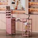 Manicure Table Nail Desk for Nail tech with Drawers and Power Outlet,Nail Beauty Table with Storage and Open Shelves for Home,Workshop,Makeup Beauty Salon Workstation (Pink), 47.24" L x 15.75" W x 47.24" H