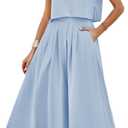 Mingzhu Womens 2 Piece Outfits Skirt Set Summer Casual Cap Sleeve Crop Tops Maxi Dress Sets with Pockets, Medium 