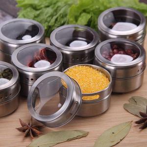 12 Powerful Magnetic Spice Tins- Stainless Steel Spice Storage Containers, Kitchen Spice Jars with Clear Lid with Sift & Pour, Rack Magnetic on Fridge
