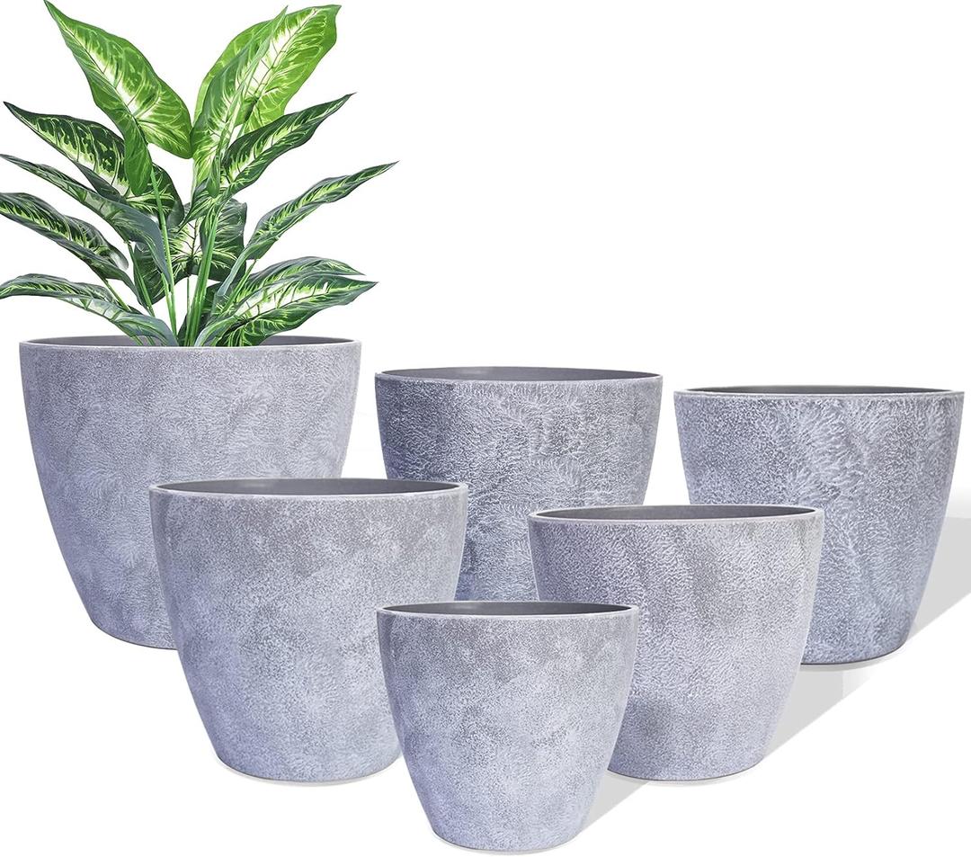 Plant Pots, 6pcs Planters Flower Pots with Drainage Hole, Modern Decorative Planter for Indoor Outdoor Plants, Succulents, Flowers & Cactus, Perfect for Home Bedroom Garden