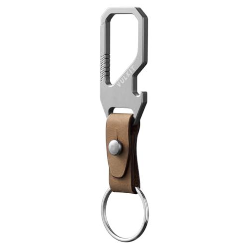 VULKIT Titanium Key Keeper Genuine Leather Belt Loop Keychain, Bottle Opener Keychain, EDC Carabiner Key Holder