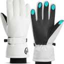 Winter Driving Ski Gloves for Men & Women, Waterproof Insulated Cold Weather Work Gloves, Touchscreen Snow Gloves for Driving, Skiing, Snowboarding, Running, Cycling, Winter Work (One Size, 5 White)