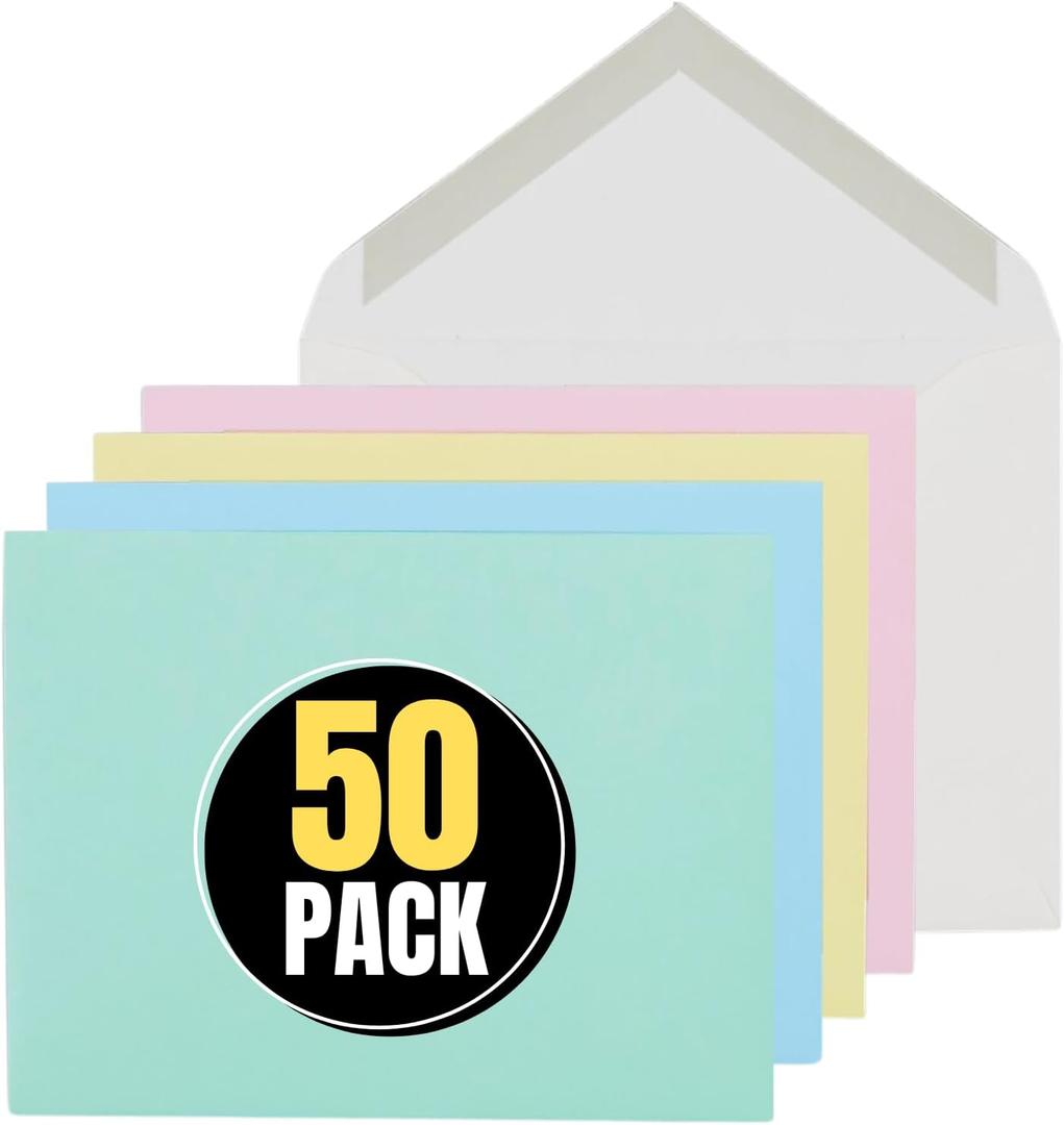 1InTheOffice A2 Envelopes, Colored Envelopes, Invitation Envelope Quarter Fold, 4 3/8" x 5 3/4", 50/Box