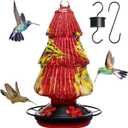 Hummingbird Feeders for Outdoors Hanging, 23 OZ Blown Glass Hummingbird Feeder with 5 Ports and Ant Moat, Garden Backyard Decor, Gifts for Mom, Red