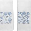 Blue Coquette Bow Seashell Beach Kitchen Towels, Preppy Coastal Beachy Dish Tea Towels for Kitchen Decor, Nautical Ocean Conch Decorative Hand Towels for Bathroom, 16x24 Inch Set of 2
