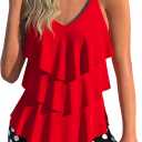 MODLILY Layered Ruffle Two Piece Tankini Swimsuits, Flowy Swimdress Handkerchief Hem, Slim Tank with Boyshorts (Large)