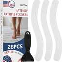 Gecork 28 PCS Shower Floor Non Slip Stickers with Strong Adhesive, Invisible & Durable Anti Slip Shower Stickers with Scraper for Bath Tub, Pools and Stairs(Clear,Wavy)
