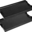 Utheer Nonstick Reversible Cast Iron Griddle 19.5"x 10.5", Ceramic Cooking Surface, Flat & Ribbed Sides, with High Sides & Grease Trap, Stovetop Griddle for Gas Grill, Charcoal, Oven & Outdoor BBQ