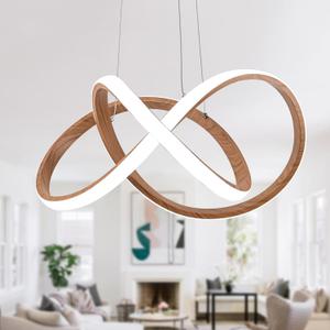 MAYNA Modern LED Chandelier, LED Pendant Light in Wood Finish, Adjustable Height Chandeliers with Irregular Ring, Modern Chandeliers for Dining Room Kitchen Island Living Room Bedroom, 6000K Daylight (19.7 inch - No Remote Control)