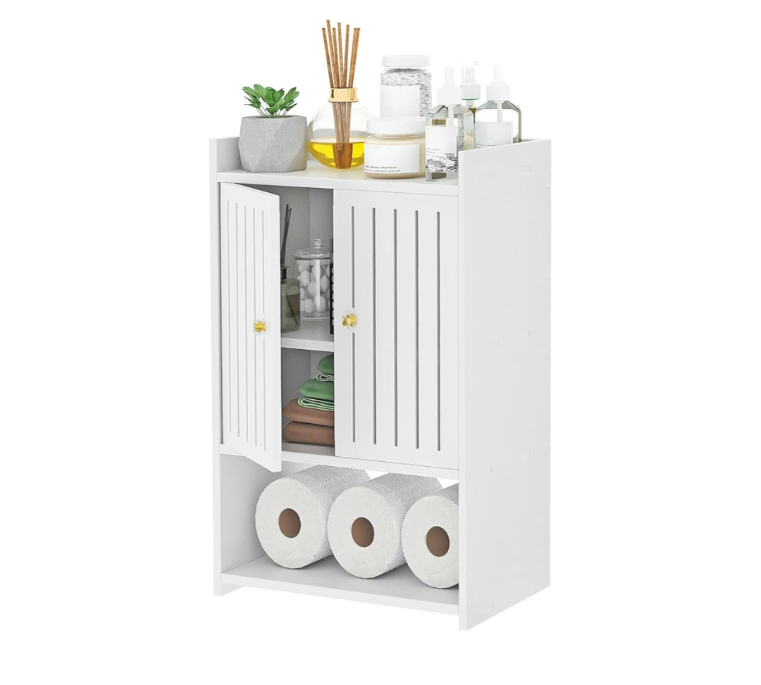 Wall Bathroom Storage Cabinet, 4-Tier Medicine Cabinet with Door, Bath Shelf Organizer for Living Room Kitchen Entryway Small Space