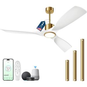 52" White and Gold Ceiling Fan with Lights,Smart Ceiling Fan Work with Alexa/Gg/App/Remote,3-Color Light Dimmable 6-Speed Quiet Reversible DC Motor for Patio Porch Bedroom 52" White and Gold Ceiling Fan with Lights,Smart Ceiling Fan Work with Alexa/Gg/App/Remote,3-Color Light Dimmable 6-Speed Quiet Reversible DC Motor for Patio Porch Bedroom
