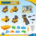 YIDESTARS Construction Sandbox with Lid - 4 Vehicles with 1 Conveyor, 8 Castle Molds, 6 Figures & 3lbs Moldable Sand - Preschool Sensory Bin for Fine Motor Skills, Ages 3-6