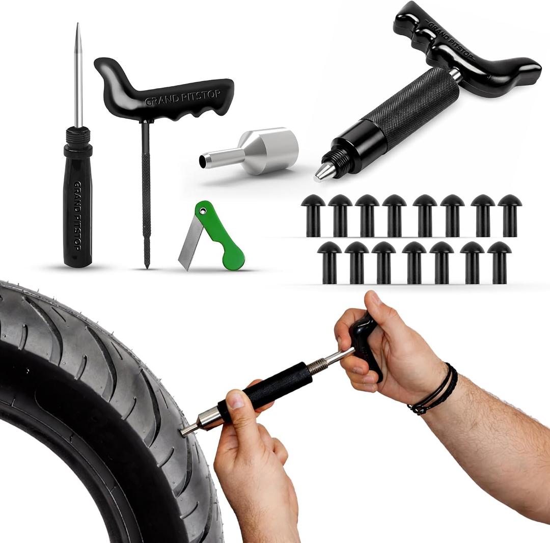 GRAND PITSTOP 20 Pcs Tubeless Tire Puncture Repair Kit with Mushroom Plug for Tyre Punctures and Flats on Cars, Motorcycles, ATV, Trucks & Tractors (15 Mushroom Plugs)