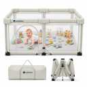 Foldable Baby Playpen, 1-Minute Setup, Lightweight Portable Playpen with Carry Bag, 59"x71" Indoor Outdoor Safty Play Yard for Babies & Toddlers, Beige