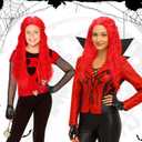 4 Pcs Red Halloween Women Costume Accessories Include Red Curly Wig Watch Belt Black Gloves for Girls Princess Cosplay Outfit