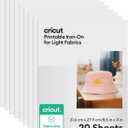 Cricut Printable Iron-On for Light Fabrics, 20 sheets (8.5" x 11") - Print HTV Compatible with Inkjet Printers - For Joy Xtra, Explore, & Maker Machines