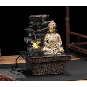 Tabletop Water Fountain Buddha Statue Desktop Indoor Waterfall Fountain Tabletop Humidifiers Home Decoration for Office, Living Room, or Bedroom (Style1)
