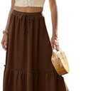 Bluetime Women Flowy Midi Skirt Summer Beach Pleated Elastic High Waisted A Line Tiered Skirt Size L