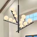 12-Light Milk Glass Ball Chandelier 39 Large Sputnik Chandelier Adjustable Modern Linear Sputnik Pendant Light Mid-Century Black Pendant Light Fixture for Kitchen Living Room Dining Room
