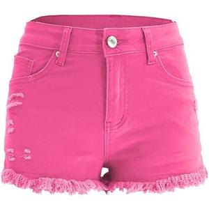 XKBHYD Womens Jean Shorts High Waist Stretch Hot Shorts Fringe Wash Jean Shorts Summer Cute Denim Shorts, Size: L